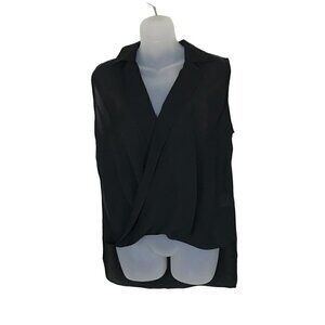 Judith & Charles Black 100% Silk Collar Drape Wrap Sleeveless Blouse Size 8